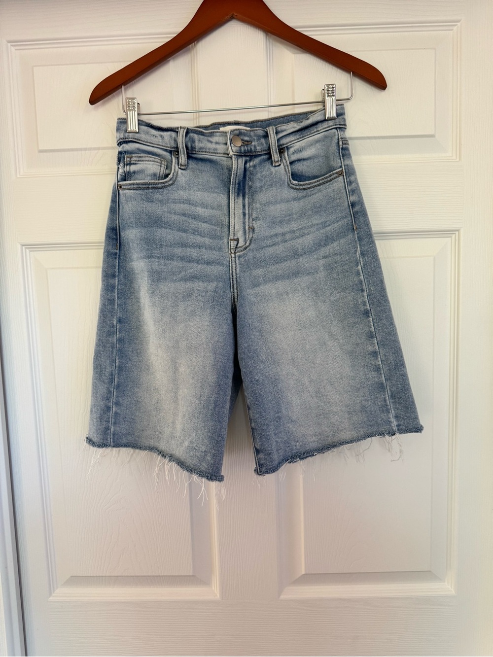 Böhme Size 26 High Rise Bermuda Denim Shorts Raw Hem Light Wash